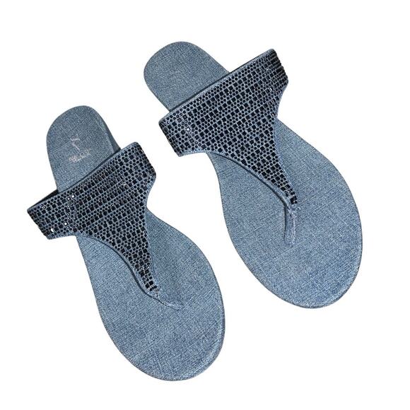 Simply Vera Vera Wang Denim Wedge Sandals Thong Flip Flops Size 8.5 Medium - Picture 11 of 13